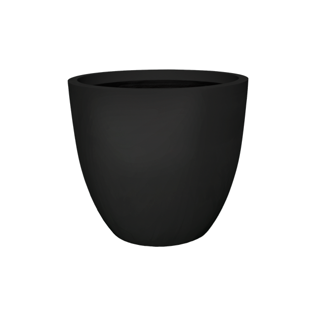 Wannsee round fiberglass planter in Matte Black, studio render