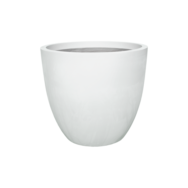 Wannsee round fiberglass planter in Matte Bright White, studio render